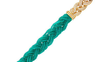 Braided Green Onyx Bead, Gold and Diamond Bracelet, Van Cleef & Arpels, France
