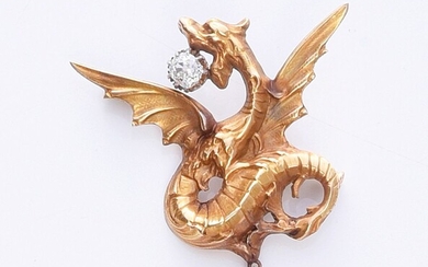 Broche en or 750e, stylisant un dragon aux... - Lot 15 - Coutau-Bégarie