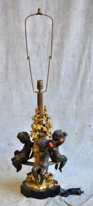 Bronze Putti Lamp Lamp with Floral Decoration