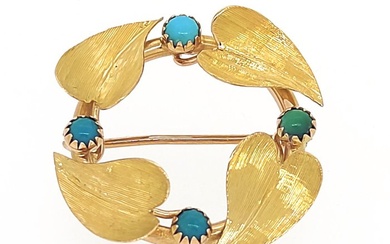 Brooch Yellow gold, 18 carats Turquoise