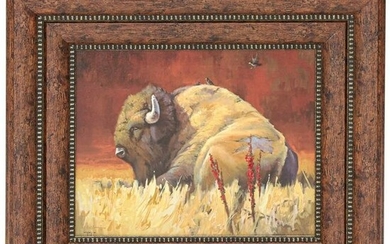Buffalo Landscape Painting, Reproduction by Artist of Buffalo