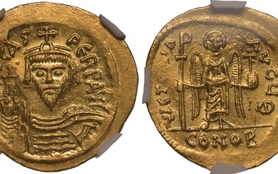 Byzantine Empire Phocas AD 607-610 AV Solidus NGC MS Strike: 5/5 Surface: 3/5, slight bend