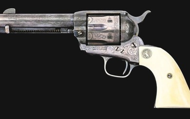 (C) ENGRAVED & SILVER PLATED COLT SINGLE ACTION ARMY FRONTIER SIX SHOOTER ATTRIBUTED TO TIM MCCOY