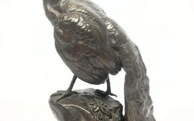 C. VALTON White Metal Peacock Figure. Signed C.Valton o