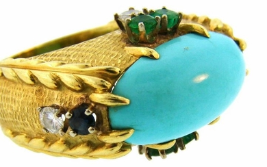 CARTIER Turquoise Yellow Gold RING Cocktail Diamond