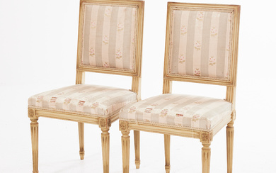 CHAIRS, 1 pair, Gustavian style, painted, cut decor, upholstered seat and back.