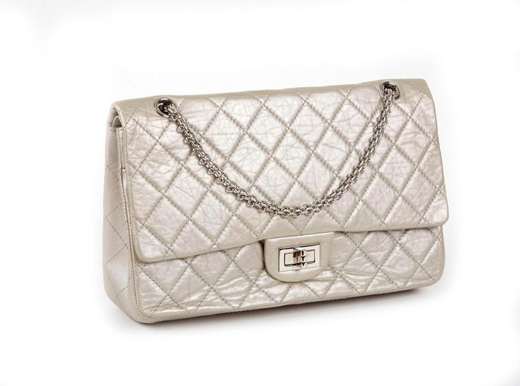 CHANEL, Bag 2.55 in silver quilted leather, shoulder...