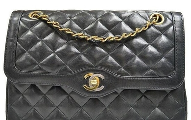 CHANEL Paris Limited Classic Double Flap Medium Shoulder Bag Black 3807954