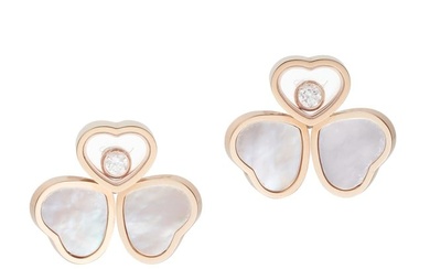 CHOPARD, A PAIR OF MOTHER OF PEARL AND DIAMOND HAPPY HEARTS WINGS EARRINGS each comprising a free