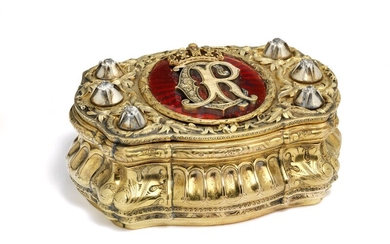 NOT SOLD. C.M. Weishaupt & Söhne 14k gold presentation snuff box adorned with King Christian...