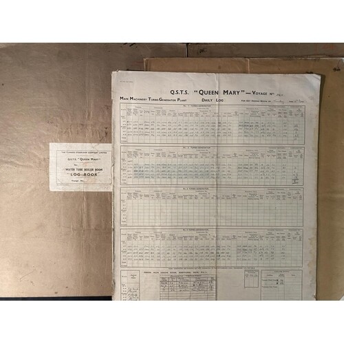 CUNARD: R.M.S. Queen Mary boiler/engine room books for voyag...