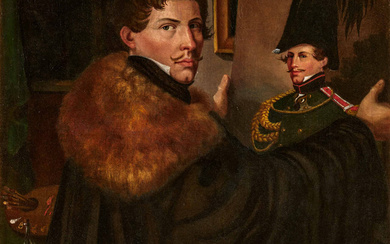 Carl Wilhelm Freiherr von Heideck | The Painter's Self Portrait in front of his Portrait as Bavarian Officer