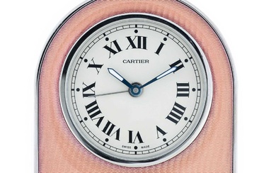 Cartier: An Enamel and Stainless Steel Alarm Desk Timepiece, signed...