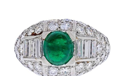 Cartier Platinum Cabochon Emerald And Diamond Vintage Ring