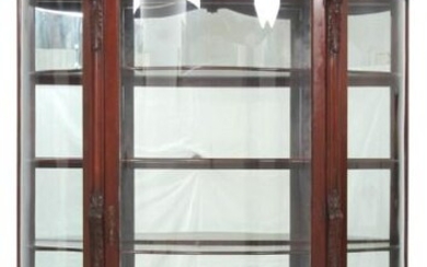 Carved Mahogany Serpentine Glass China Cabinet
