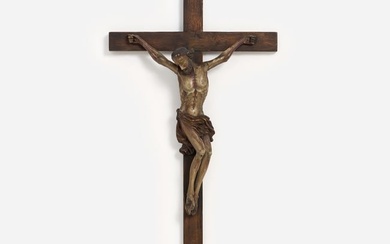 Carved Oak Crucifix with Polychrome Decoration