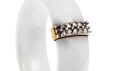 Ceramic diamond ring GG 585/000 with fac. White ceramic and 10 fac. Diamonds, total 0.04 ct W / PI1, ring size 49, 4.2 g