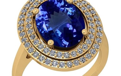 Certified 4.69 Ctw VS/SI1 Tanzanite and Diamond 14K Yellow Gold Vintage Style Ring