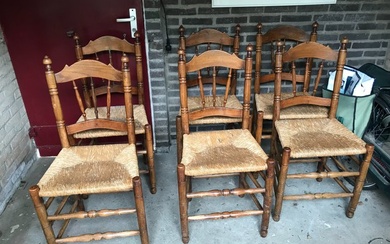 Chair (6) - Antique dining room chairs - Poplar Wood