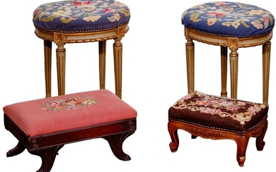 Chair and Stool with Needlepoint Upholstery Assortment
