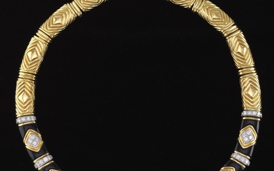 Charles Turi 18k Gold, Onyx, and Diamond Necklace