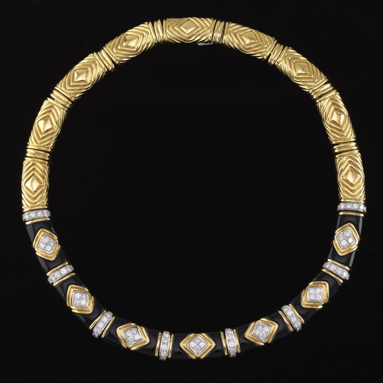 Charles Turi 18k Gold, Onyx, and Diamond Necklace