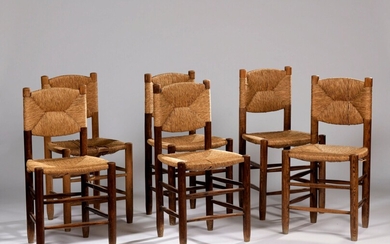 Charlotte PERRIAND (1903-1999) Suite de six chaises dites « Bauche » à structure et piétement...