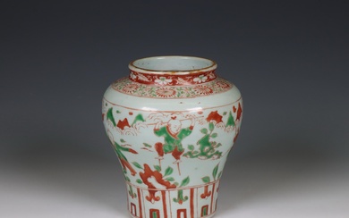 China, a Ming-style red and green glazed baluster vase