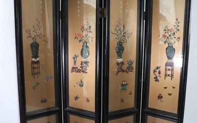 Chine paravent beau décor en jades et pierres dure de vases et mobiliers