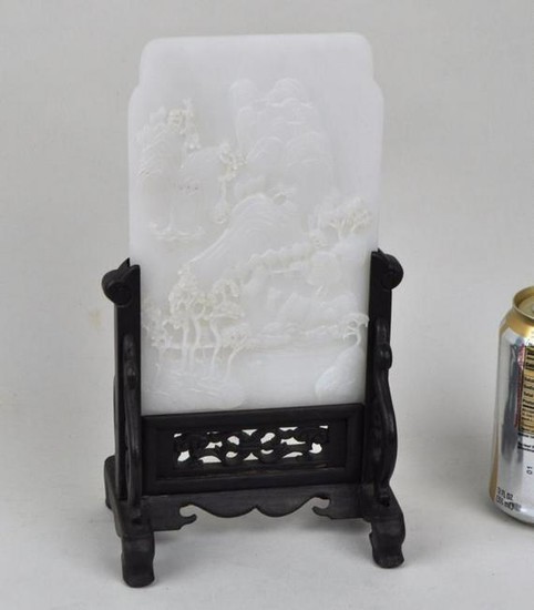 Chinese Carved White Jade Double Sided Plaque