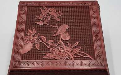 Chinese Cinnabar Scholars Table With Birds Qing Dynasty