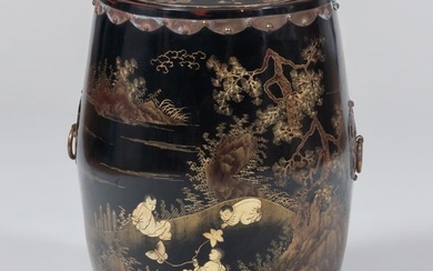 Chinese Export Black Lacquer and Parcel-Gilt Garden Seat