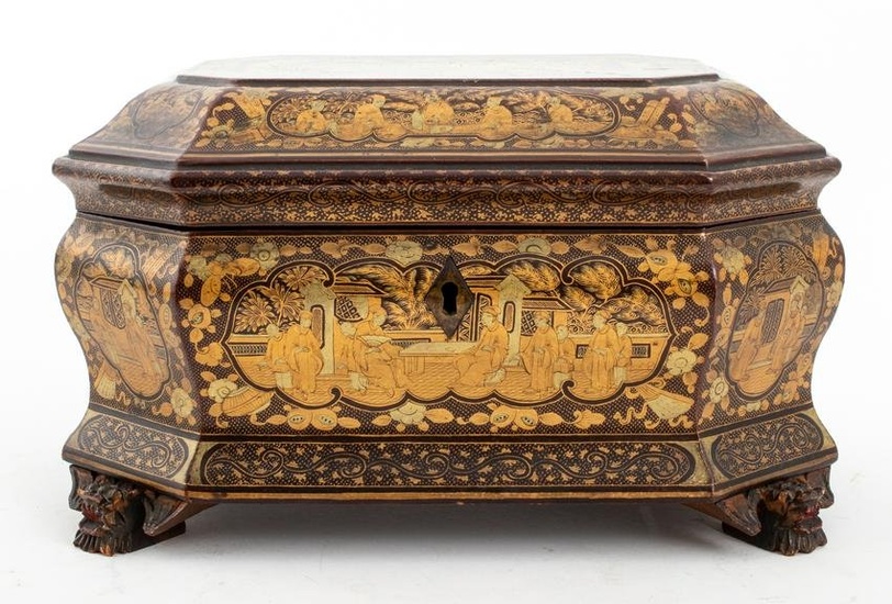 Chinese Export Gilt Lacquered Wood Tea Caddy