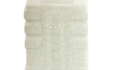 Chinese Ge-ware Cong Shape Glazed Porcelain Vase, H 10" W 5" Depth 5"
