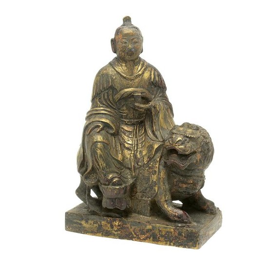 Chinese Gilt Painted Bronze Daoist Immortal Seated