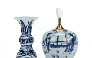 Chinese 'Gu' porcelain vase and bojan, 1900s (2)