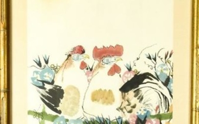 Chinese Watercolor & Ink Painting of a Rooster