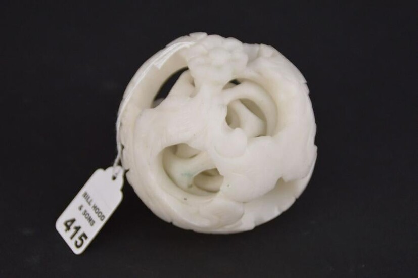 Chinese White Jade/Marble hardstone Puzzle Ball, 4 inch