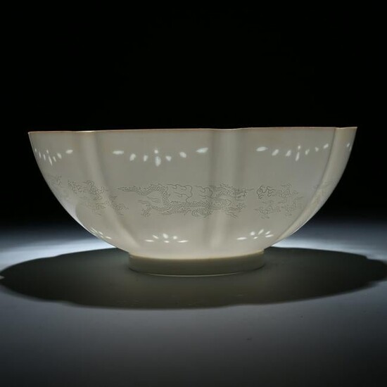 Chinese White Thin Dragon Pattern Porcelain Bowl