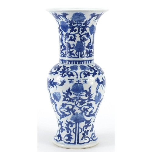 Chinese blue and white porcelain Yen Yen vase hand painted w...