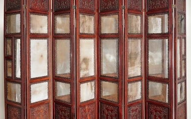 Chinese eight-panel mirrored hardwood screen