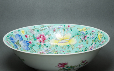 Chinese famille rose turquoise sgraffito ground bowl
