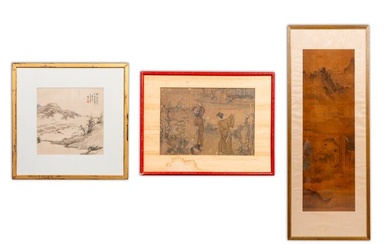 Chinese school: three various works, ink and colour on silk, one work signed Dai Xi ??, 18/19th