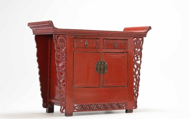 Chinese sideboard of red lacquered elm wood, first half of the 20th century