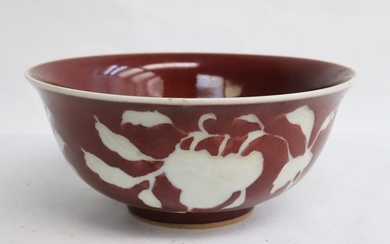 Chinese white on red porcelain bowl