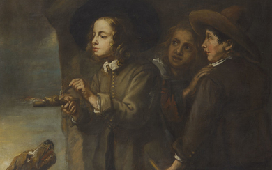 Circle of Jan Cossiers (Antwerp 1600-1671), Three boys lighting a stick of gunpowder