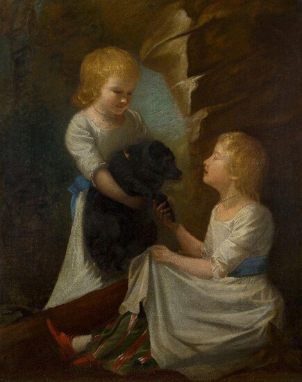 Circle of Sir William Beechey, RA, British 1753-1839- Portrait of two children with a dog, full-length, in a woodland setting; oil on canvas, 126.8 cm x 101.5 cm. Provenance: An important Private Collection, UK. Note: From around the middle of the...