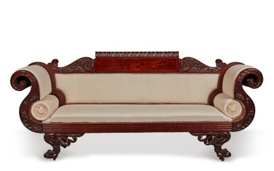 Classical Carved and Figured Mahogany Sofa, Attributed to Anthony Gabriel Quervelle (1789-1856), Philadelphia, Pennsylvania, circa 1825