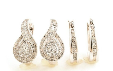 Collection of Two Pairs of Diamond, White Gold