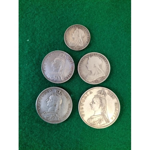 Collection of Victorian Silver Coins. Half Crown, Double Flo...